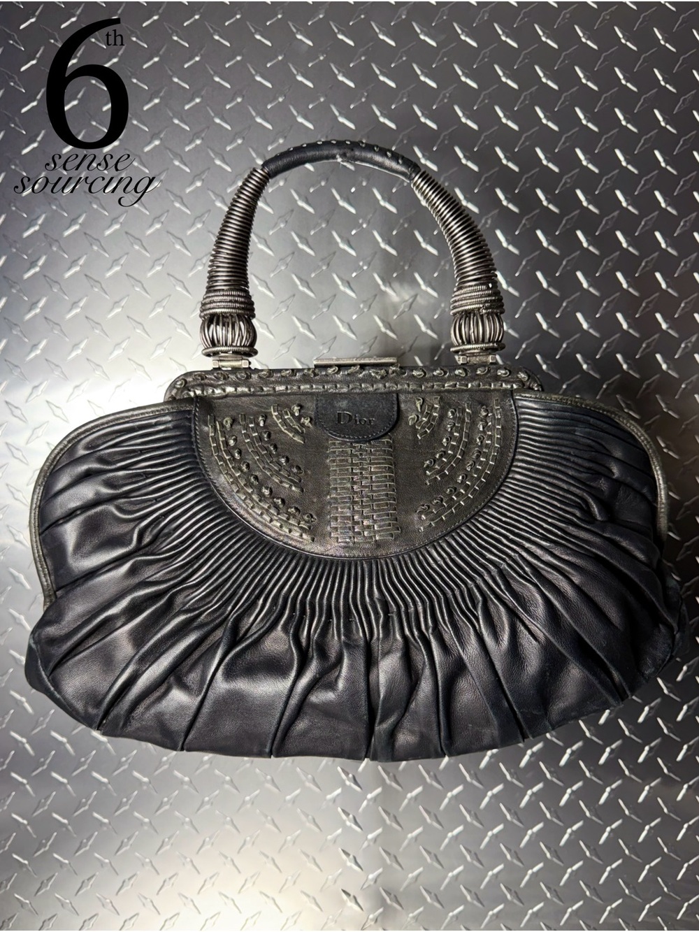 Dior Vintage Pleated Lambskin Plisse Small Basket Bag in Black